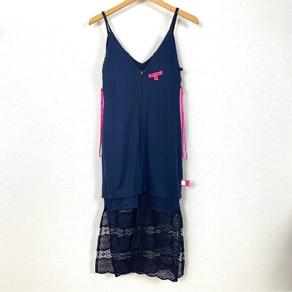 Betsey Johnson NWT Navy Sleeveless Midi Dress with Lace Crochet Overlay Size 0 - Picture 10 of 15